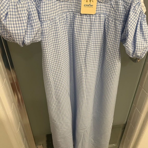 NWT blue gingham puff sleeve Offshoulder midi dress - Picture 6 of 9